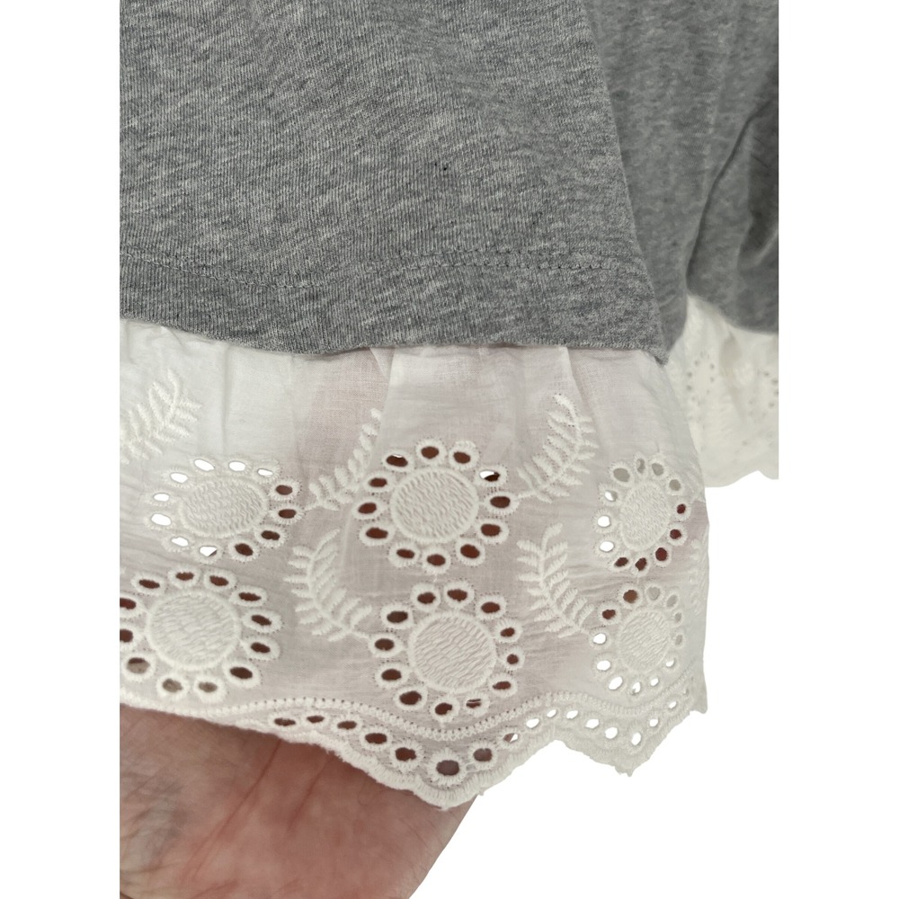 J by J Crew Womens L Cotton Eyelet Trim Hem Gray Top Long Sleeve Relaxed - Picture 3 of 8